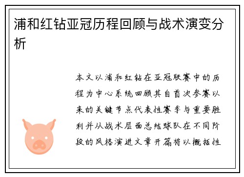 浦和红钻亚冠历程回顾与战术演变分析